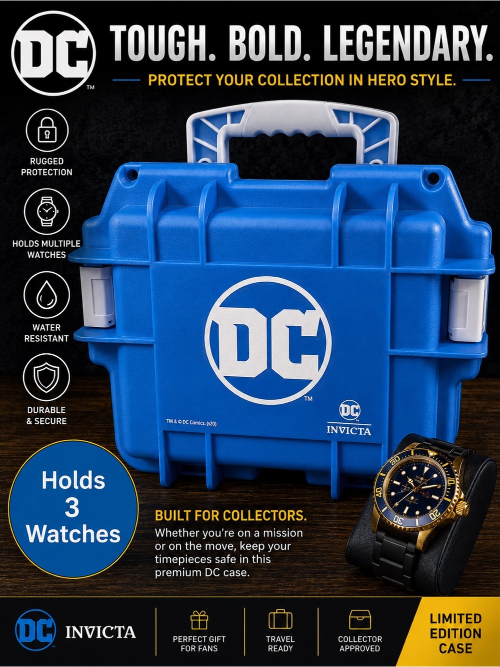 Invicta Blue and White DC Logo Hard Case